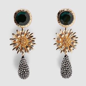 ZARA FLOWER RHINESTONE DROP EARRINGS